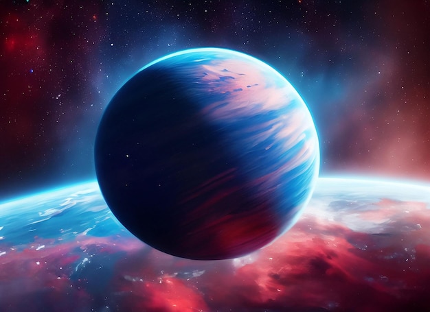 Planet earth in the space with a red and blue background