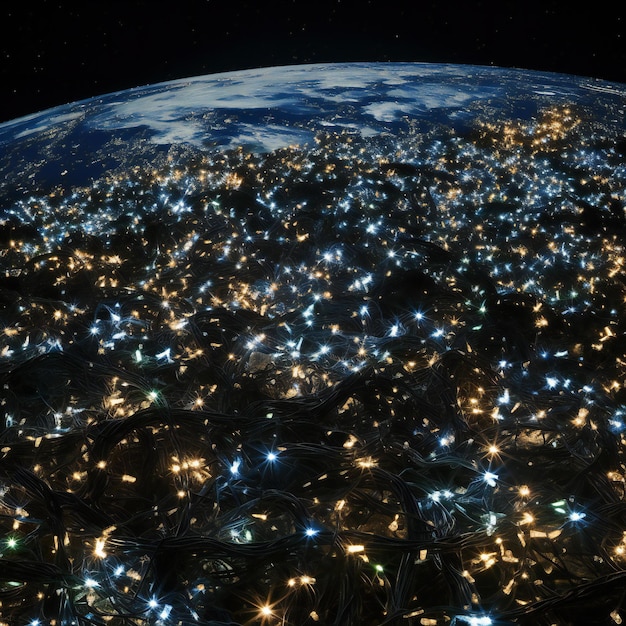 The planet Earth in space with visible city lights