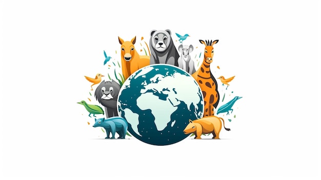 Planet earth and various animals Biodiversity Environmental protection