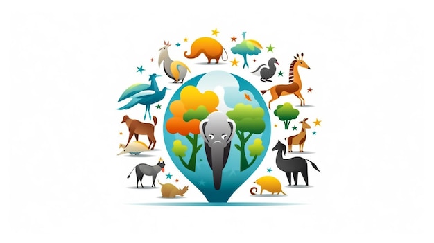 Planet earth and various animals Biodiversity Environmental protection