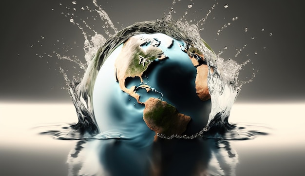 A Planet earth in water splash