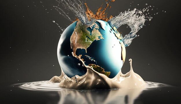 A Planet earth in water splash