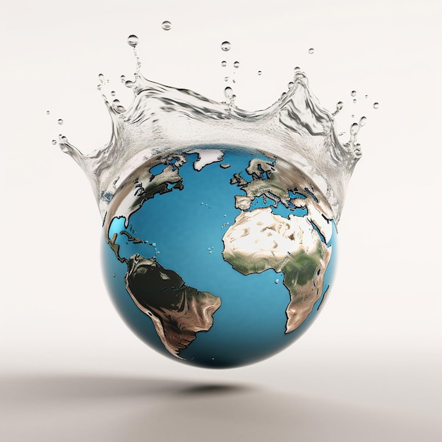 A Planet earth in water splash