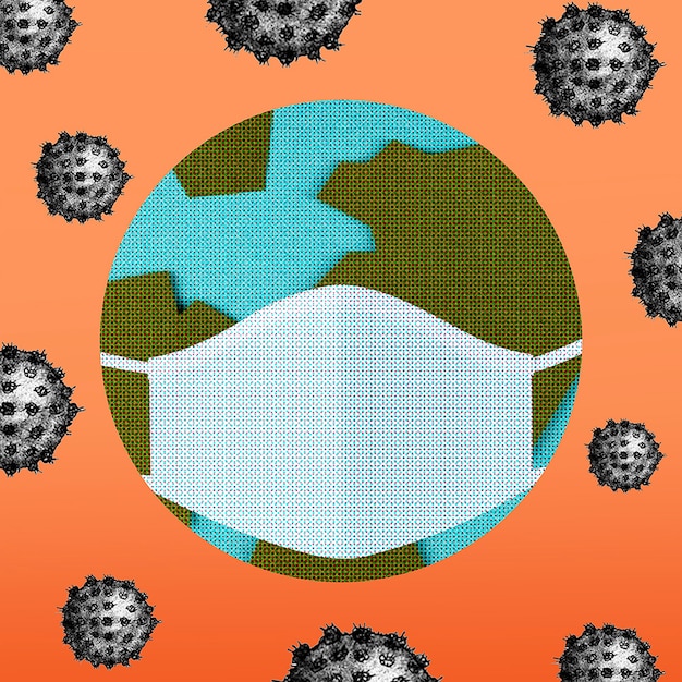 Планета Земля в маске во время пандемии коронавируса