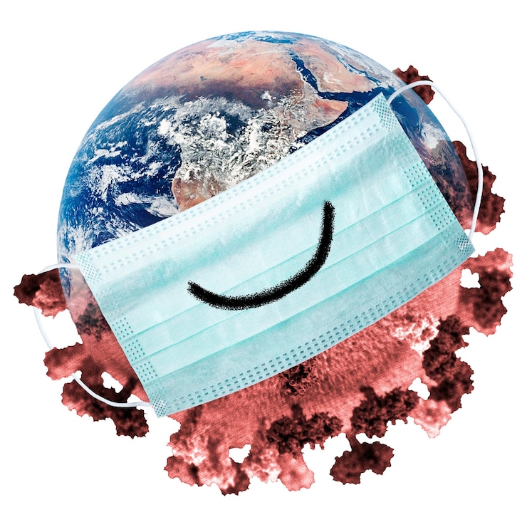 Photo planet earth wearing a face mask during coronavirus pandemic