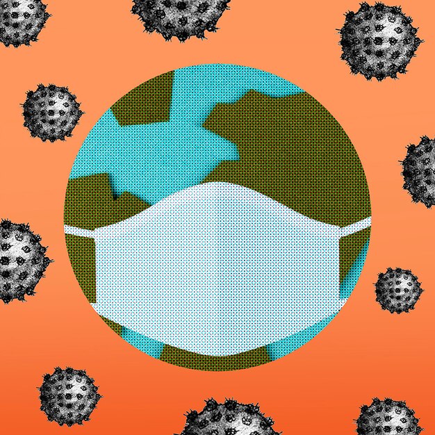 Il pianeta terra indossa una maschera facciale durante la pandemia di coronavirus