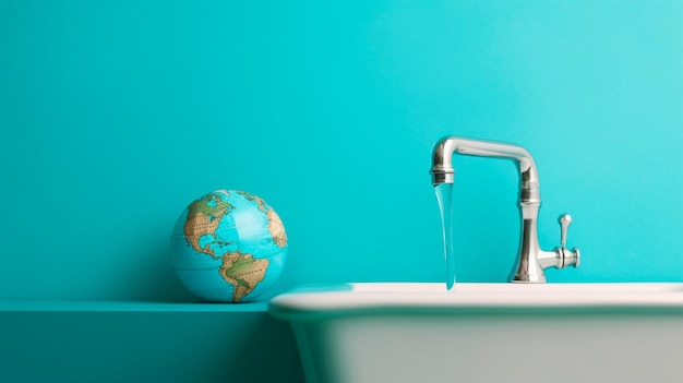 Planet earth with faucet world water day concept of environmental preservation and water saving generative ai illustrator