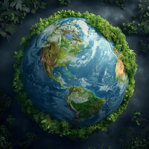 Planet Earth with Flourishing Flora Symbolizing Environmental Care