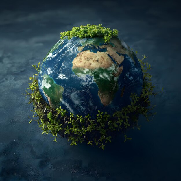 Planet Earth with Flourishing Flora Symbolizing Environmental Care