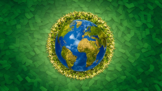 Photo a planet earth with a green background and the text earth in the middle