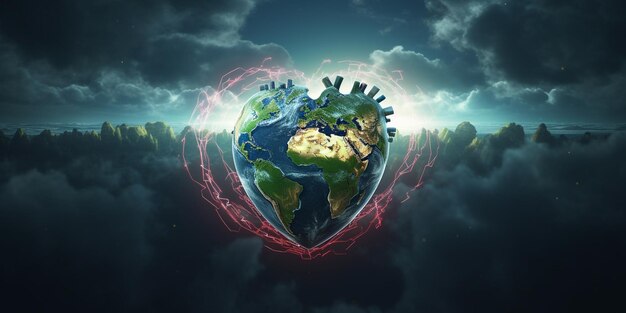 Planet earth with a heart in the middle of it