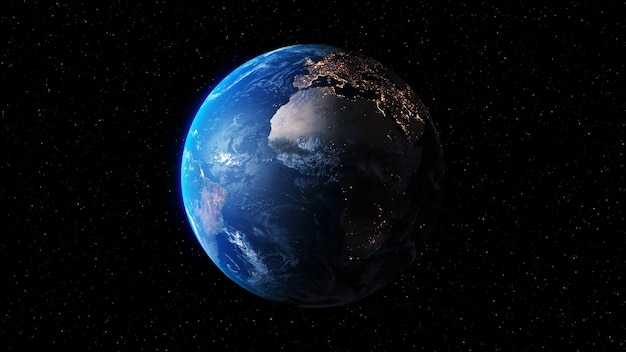 Planet earth with realistic geography surface and orbital 3D cloud atmosphere