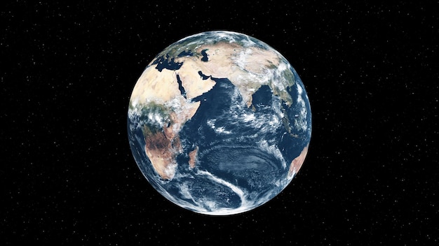 Planet earth with realistic geography surface and orbital 3D cloud atmosphere