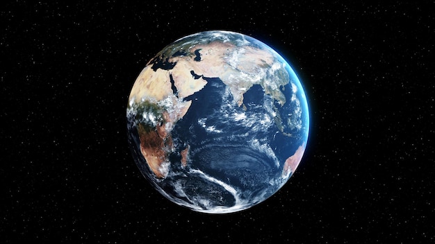 Planet earth with realistic geography surface and orbital 3D cloud atmosphere