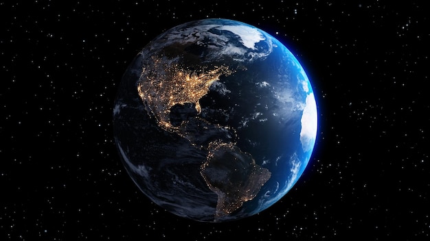 Планета Земля с реалистичной географической поверхностью и орбитальной трехмерной облачной атмосферой