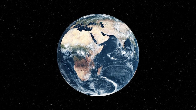 Planet earth with realistic geography surface and orbital 3D cloud atmosphere