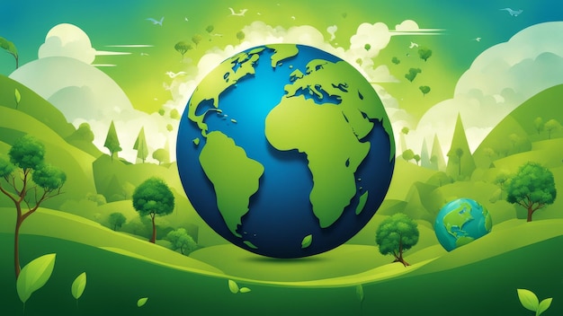 planet earth with trees and a green background