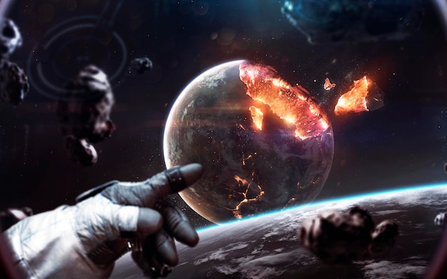 Фото Планетарный взрыв апокалипсис в космосе, разрушающий космический объект элементы этого изображения предоставлены наса