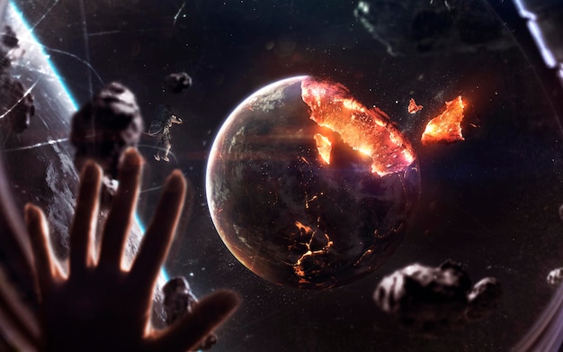 Фото Планетарный взрыв апокалипсис в космосе, разрушающий космический объект элементы этого изображения предоставлены наса