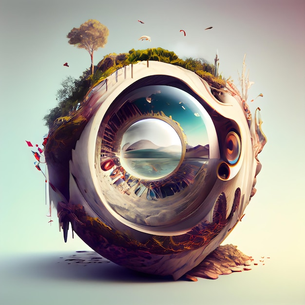 Planet in the form of an eye Conceptual image 3D rendering