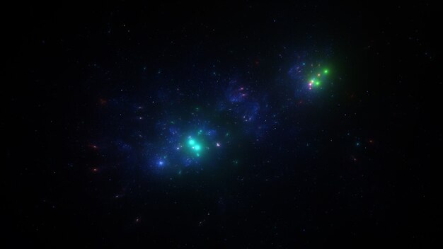 planet in galaxy star clusters, colored gas clouds in abstract space. outer space. space nebula. 3d 