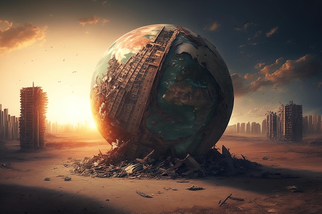 A planet is being destroyed by a city