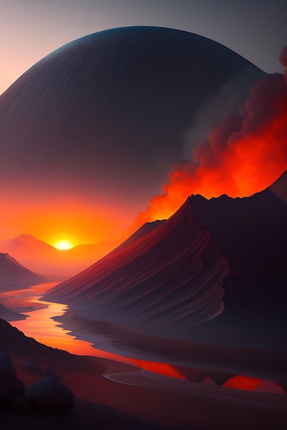 Planet landscapes a volcanic wasteland filled