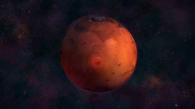 Planet mars from space with a view of nix olympica