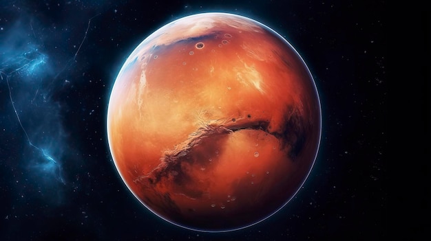 The planet mars is on a dark background