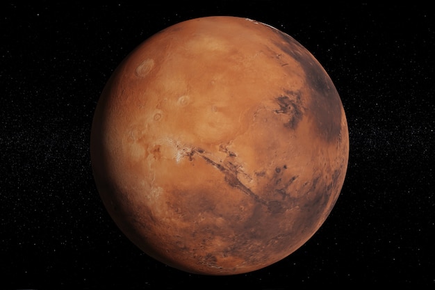 The planet Mars on a starry background.