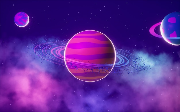 Planet in the outer space 3d rendering