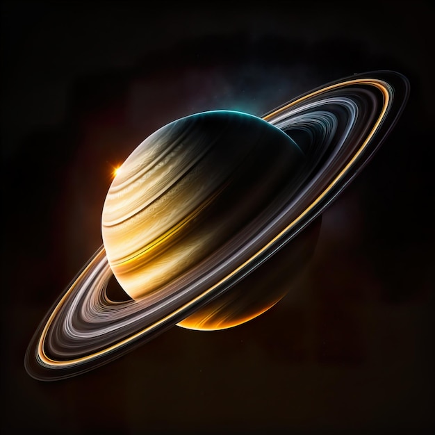 Planet saturn on black night d illustration presents planet of the solar system image elements