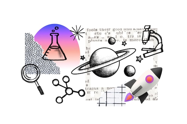 Planet Saturn galaxy png science doodle remix transparent background