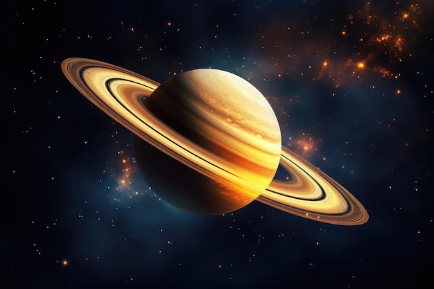 写真 黒い背景の土星