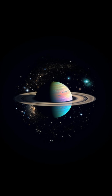 The planet saturn is surrounded by stars.