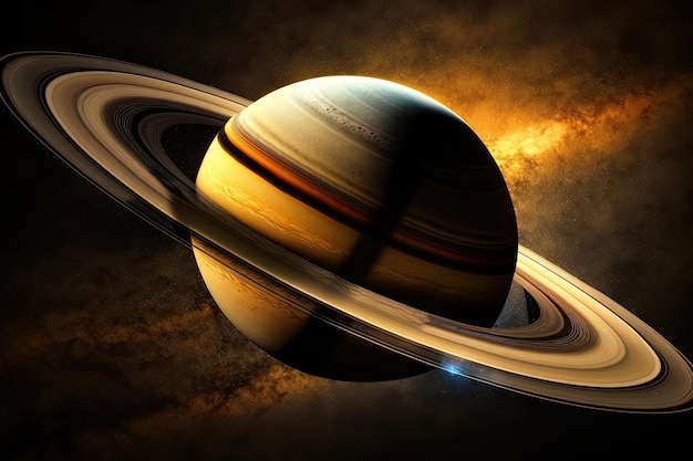 Photo the planet saturn showing its rings and moons generative ai