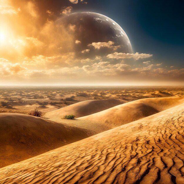 a planet in the sky is in the desert