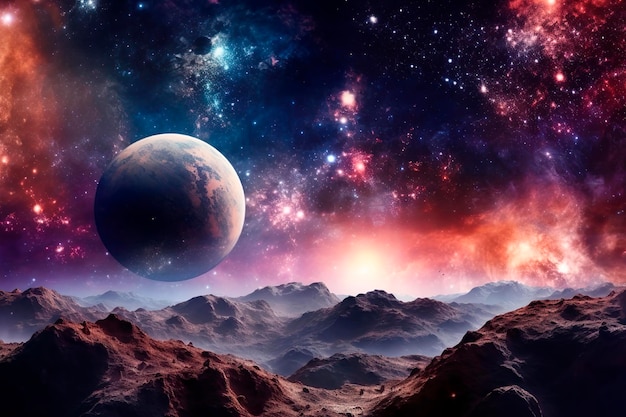 Foto un pianeta nel cielo con uno sfondo viola