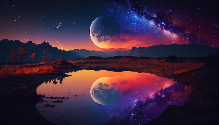 Photo 天空上的一個星球,背景是紫色和藍色