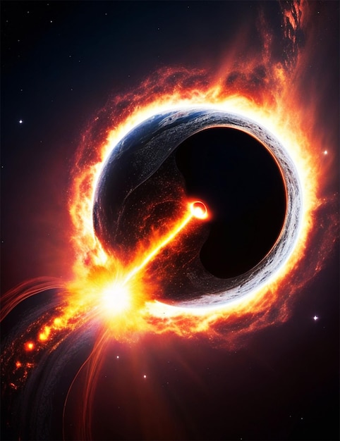 Planet in space blowing up next to a black hole