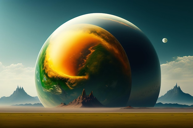 Foto un pianeta con sopra una sfera di vetro