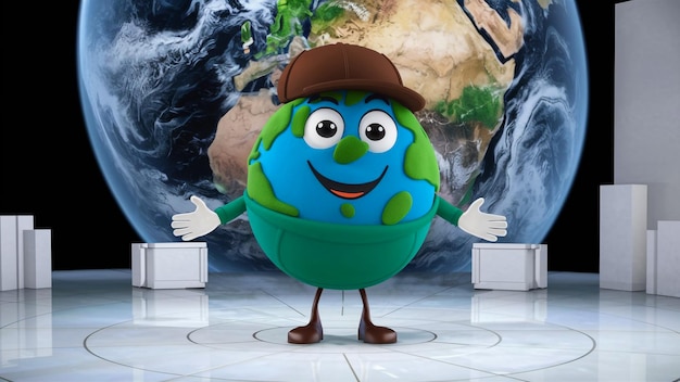 Foto un pianeta con un cappello e un globo sullo sfondo