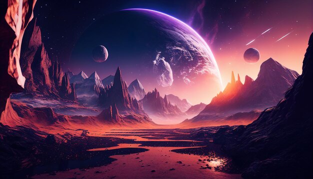 Photo a planet with a purple background and a place called planet