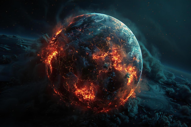 a planet with a red fire in it