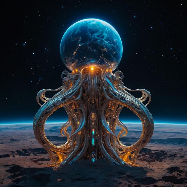 Photo a planet with a star on it and the word octopus on the bottom