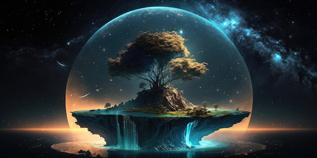 A planet with a tree on it