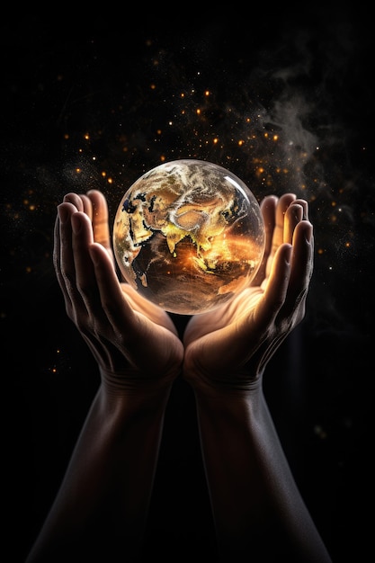 Planet in your hands a world in the palm of your hand a glowing world in the palm of my hand