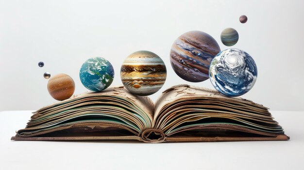 Planeten die uit een open boek ontsnappen