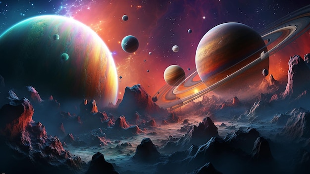 Planeten in een galaxy space wallpaper