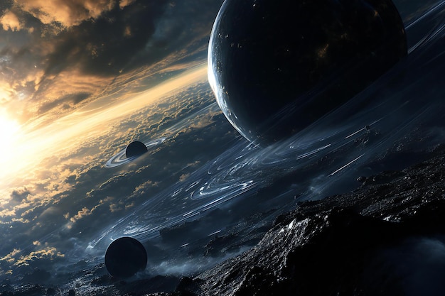 Photo planets and galaxy science fiction wallpaper beauty of deep space